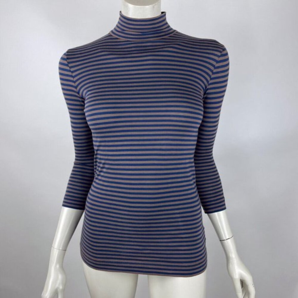 Demylee NY Pima‎ Cotton Striped Top Women XS 3/4 Sleeve Stretch Zip Closure